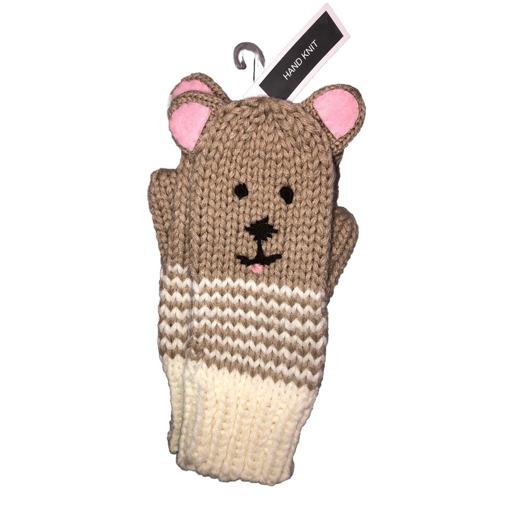 Capelli New York Critter Mittens Bear Big Kid Women Beige White Hand Knitted NWT - Picture 2 of 4